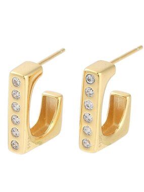 18k Real Gold plated 925 sterling silver square c shaped Stud Earring Micro Pave